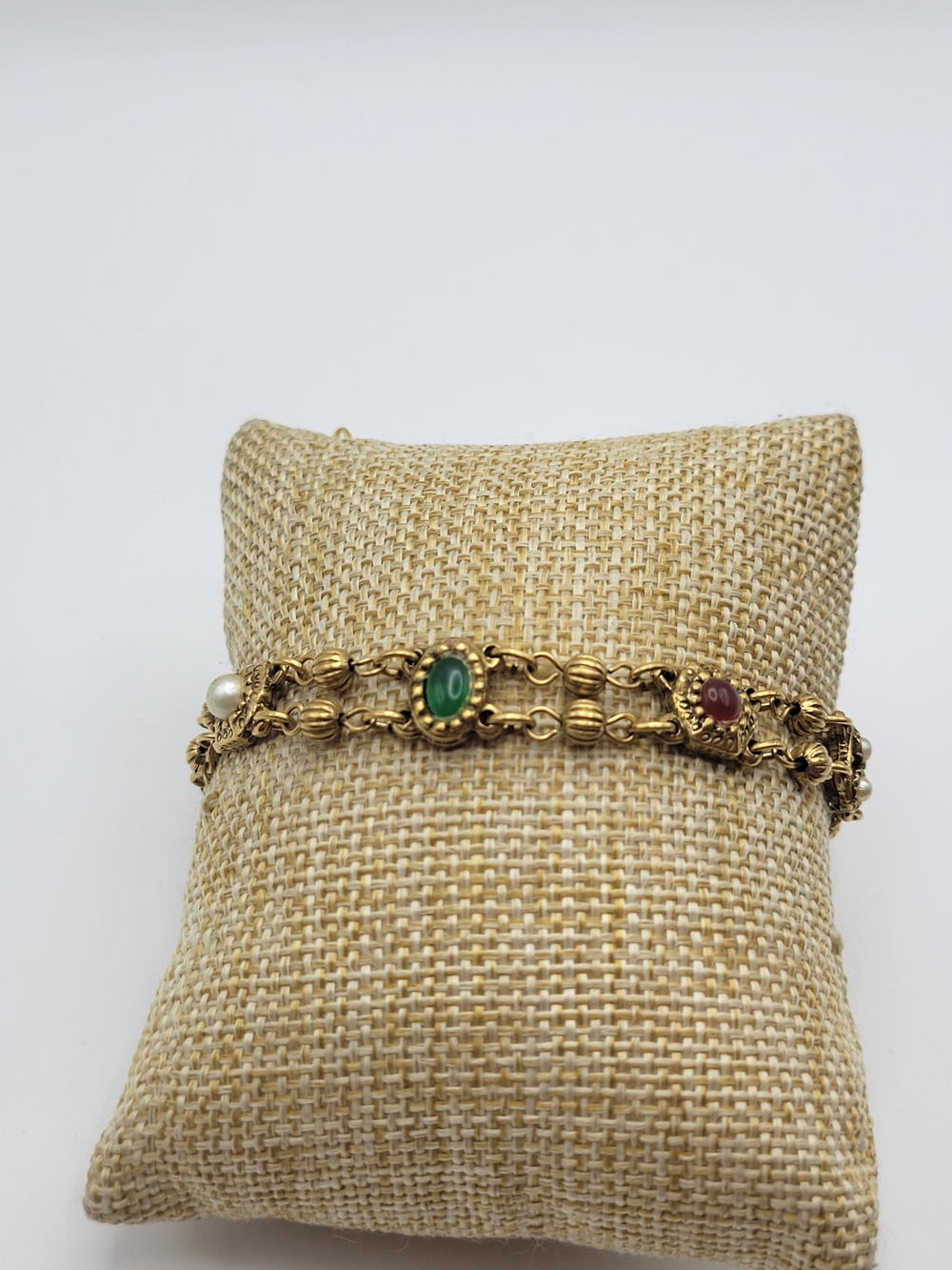 Vintage Goldette NY Signed Bracelet, 1970s Antique Gold Tone Chain Linked